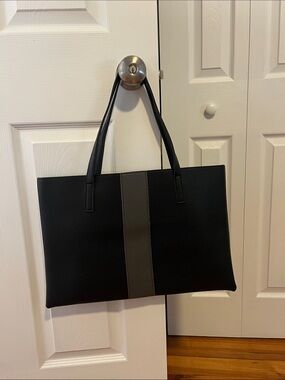 Vince Camuto Black Tote Bag with Central Gray Stripe